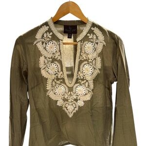 Olive Blouse with Embroidery